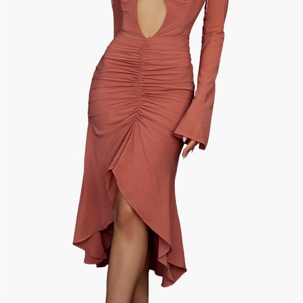 Elegant Rust Long Sleeve Dress